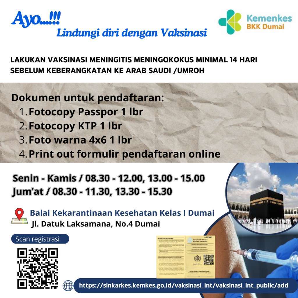 Informasi Layanan Vaksinasi Meningitis BKK Dumai 2024