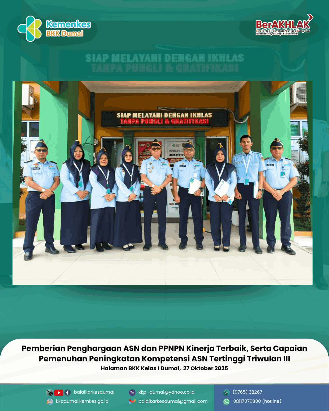 Pemberian Penghargaan Bagi ASN dan PPNPN BKK Dumai TW III 2025