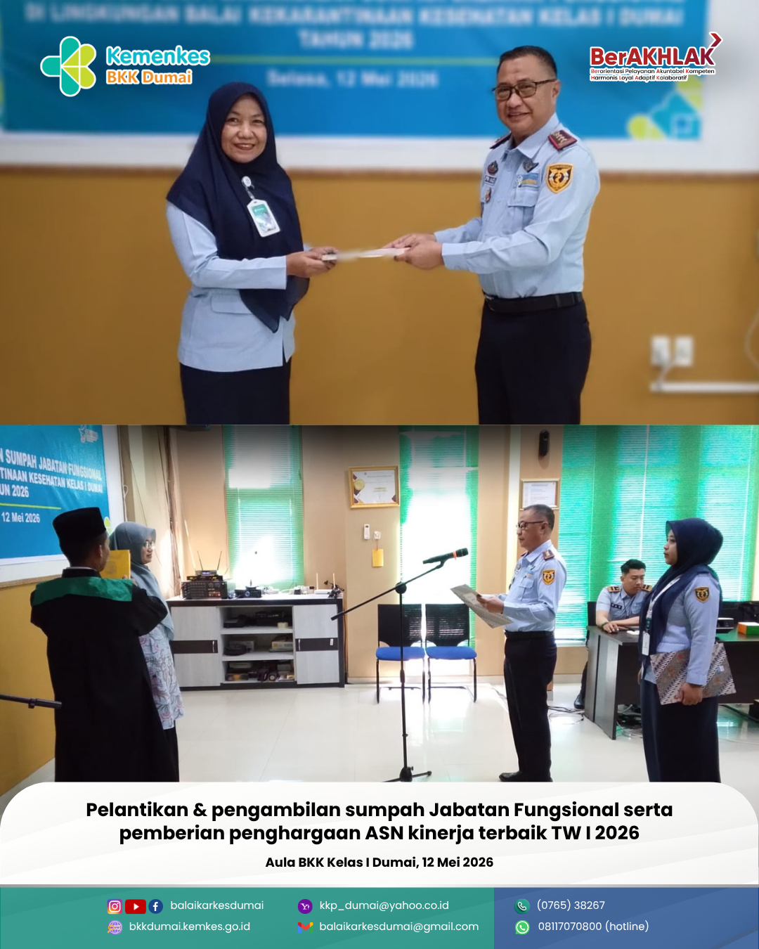 Pelantikan dan Pengambilan Sumpah jabatan Fungsional serta pemberian penghargaan ASN kinerja terbaik TW I 2026