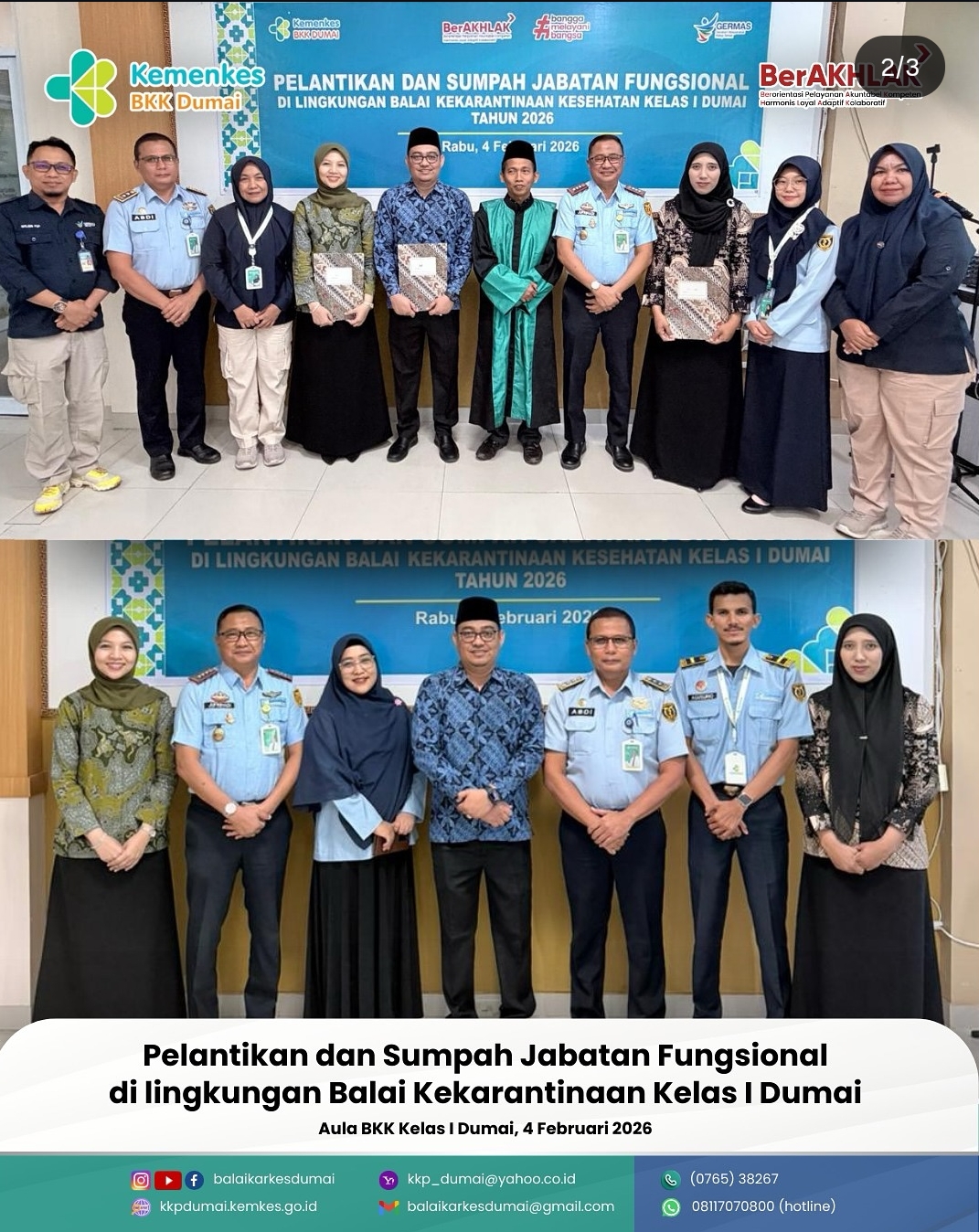 Pelantikan dan Sumpah Jabatan Fungsional di Lingkungan Balai Kekarantinaan Kelas I Dumai