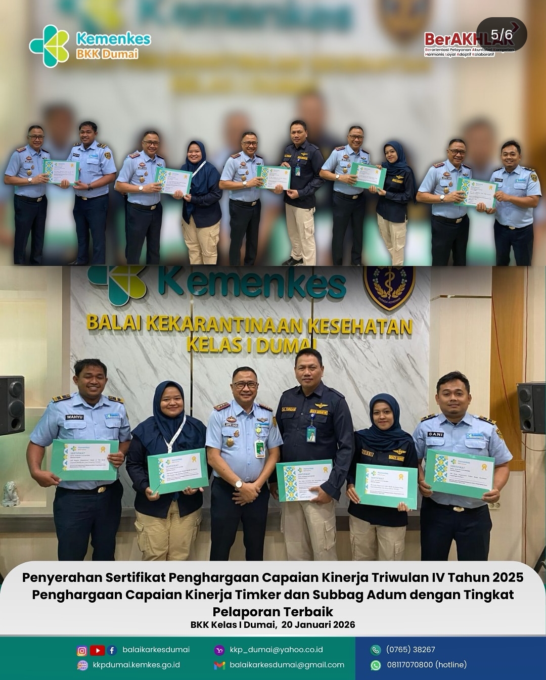 Penyerahan Sertifikat Penghargaan Capaian Kinerja Triwulan IV Tahun 2025 Penghargaan ASN Kinerja Terbaik