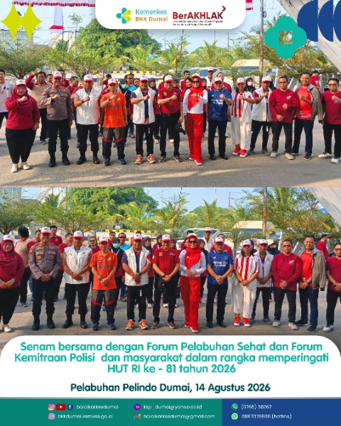 Senam bersama dengan Forum Pelabuhan Sehat dan Forum Kemitraan Polisi  dan masyarakat dalam rangka memperingati HUT RI ke - 81 tahun 2026